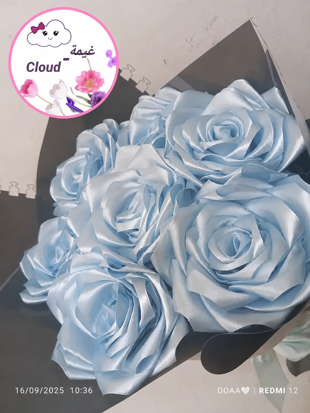 Light Blue Satin Rose Bouquet - Image 2