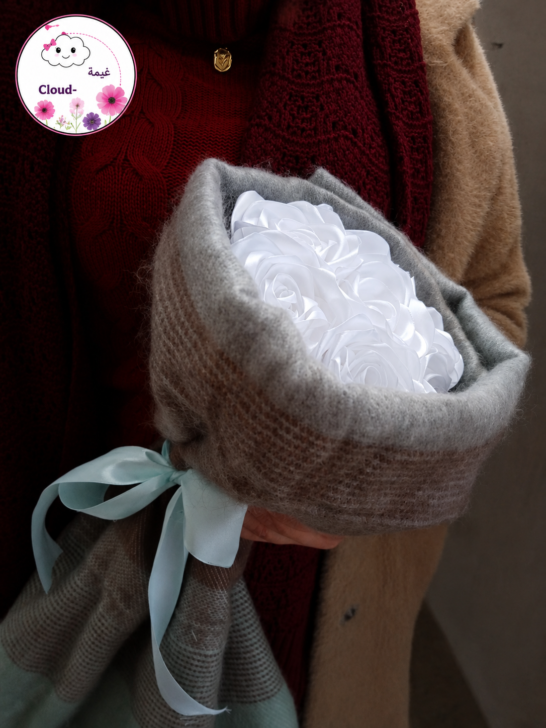 White Shawl & Rose Bouquet